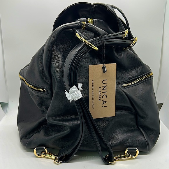 UNICA! Firenze NWT Luxurious Black Leather Backpack Bag ❤️❤️ - Picture 2 of 9
